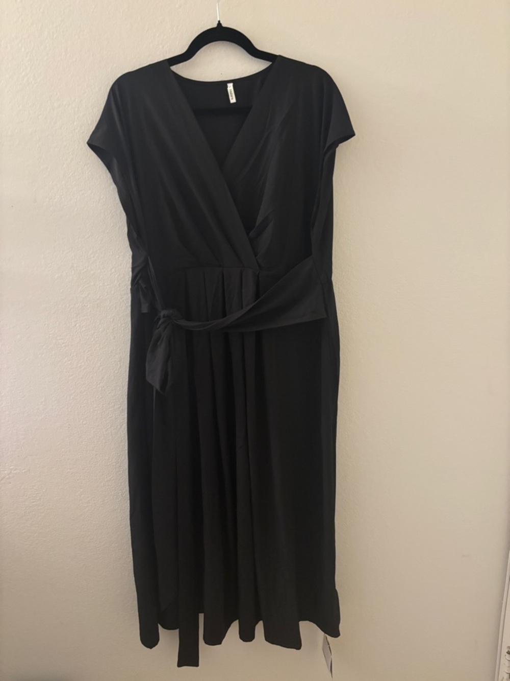 HALARA Black Wrap Midi Dress with Side Tie